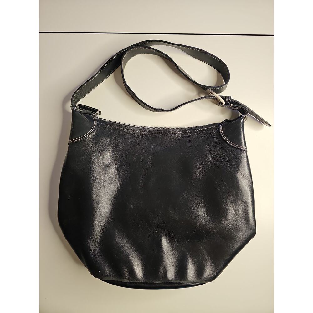 Vintage J Jill Black Genuine Leather Hobo Shoulder Bag Y2K Burgundy Lining - Picture 2 of 13